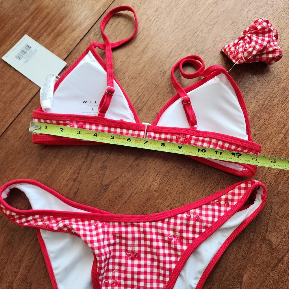 NWT WILO THE LABEL Red Gingham Cherry Bikini Swimsuit Top Bottom and Scrunchie - Picture 10 of 14